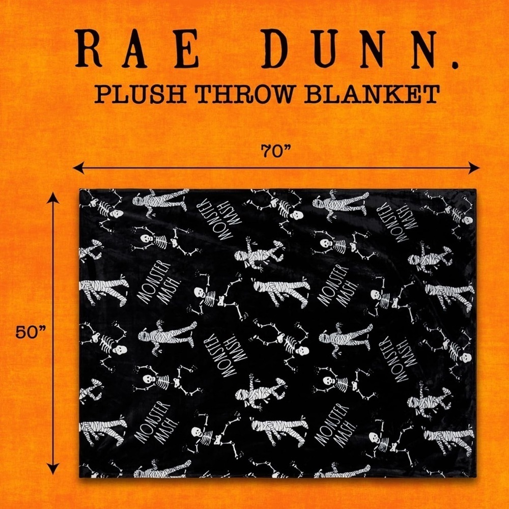 NWT Rae Dunn Halloween Soft Plush Blanket/Throw Mummy/Skeleton MONSTER MASH